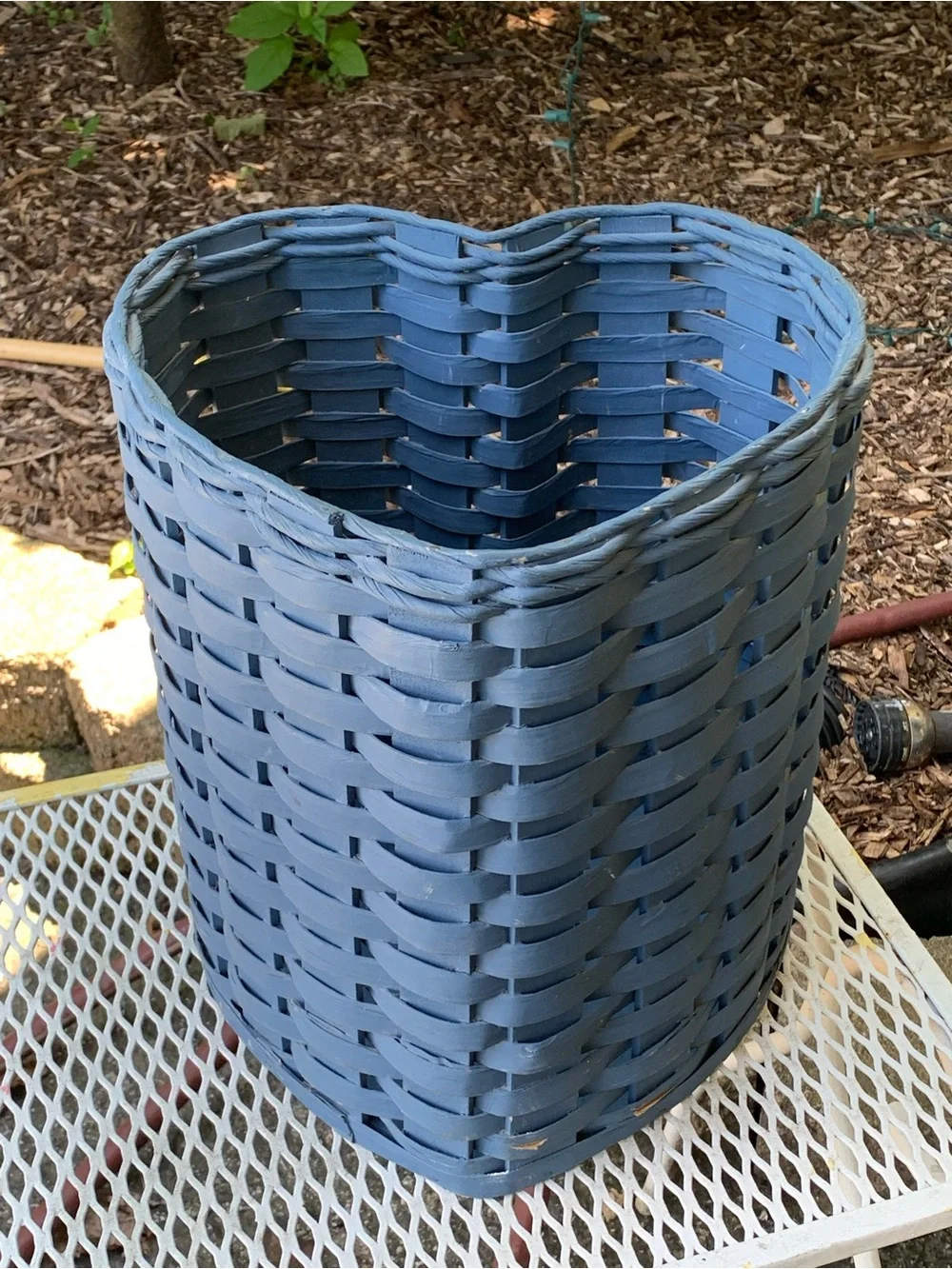 Vintage Blue Heart Shaped Woven Accent Wicker Basket
